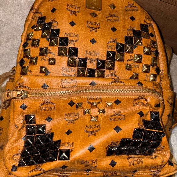 MCM Tan Backpack with Gold and Black Studs - Picture 7 of 11